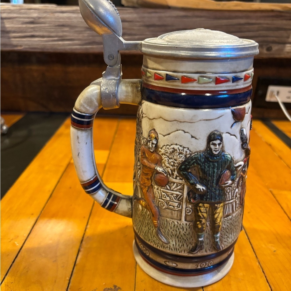 Vintage Ceramic Football Beer Stein with Lid